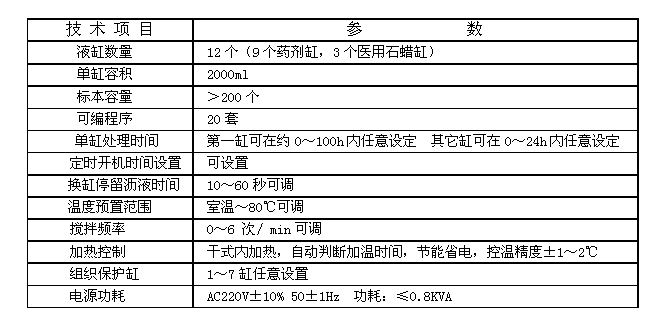 病理自動組織脫水機技術參數